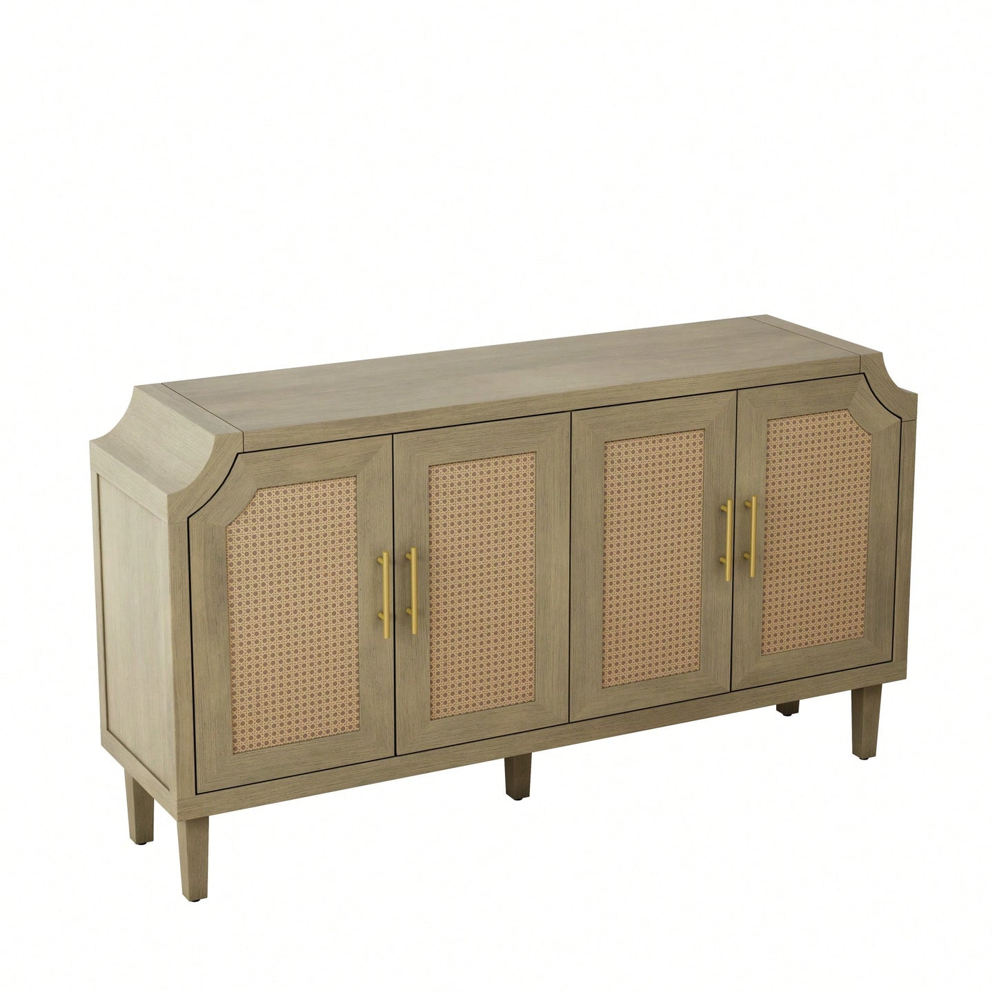 Modern 4-Door Rattan Cabinet For Living Room, Bedroom, And Office - Stylish Storage Solution With Easy Assembly