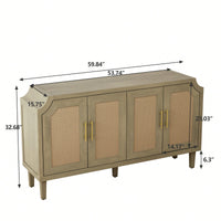 Modern 4-Door Rattan Cabinet For Living Room, Bedroom, And Office - Stylish Storage Solution With Easy Assembly