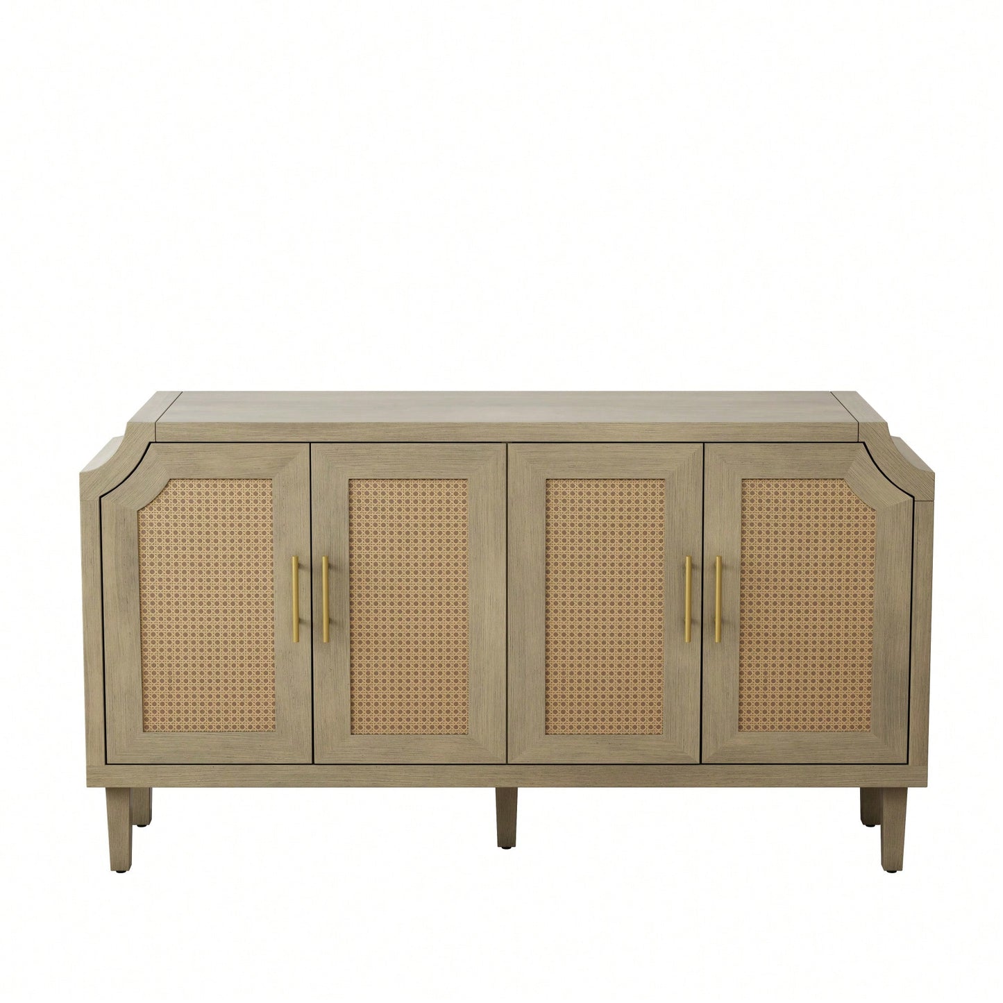 Modern 4-Door Rattan Cabinet For Living Room, Bedroom, And Office - Stylish Storage Solution With Easy Assembly