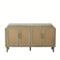 Modern 4-Door Rattan Cabinet For Living Room, Bedroom, And Office - Stylish Storage Solution With Easy Assembly