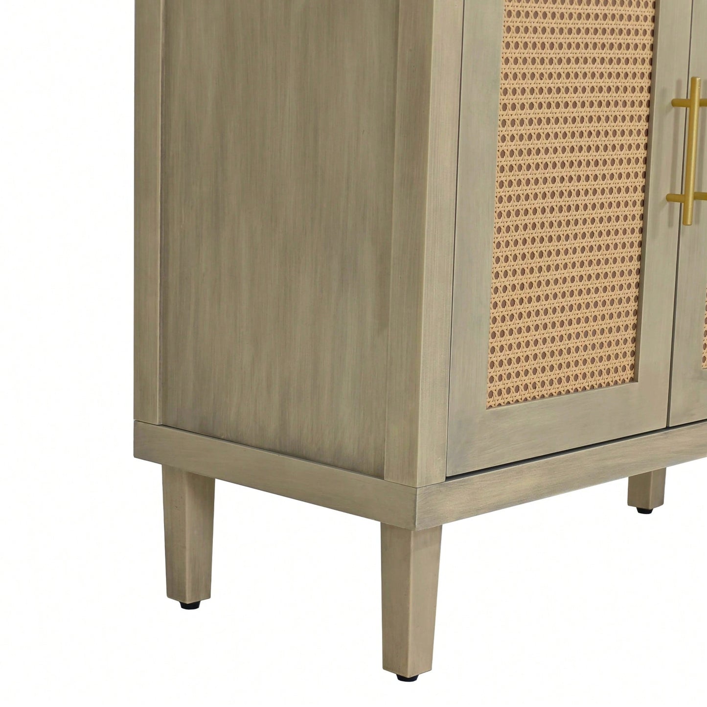 Modern 4-Door Rattan Cabinet For Living Room, Bedroom, And Office - Stylish Storage Solution With Easy Assembly