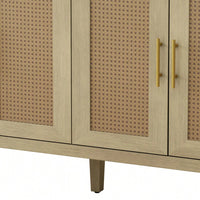 Modern 4-Door Rattan Cabinet For Living Room, Bedroom, And Office - Stylish Storage Solution With Easy Assembly