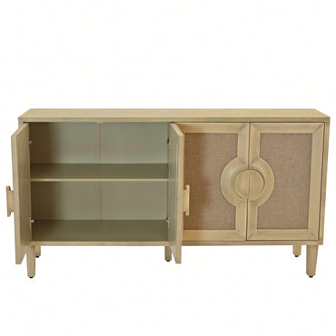 Chic Vintage 4-Door Cabinet With Linen Decorated Doors For Stylish Bedroom, Living Room, Or Office - Easy Assembly