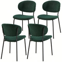 Set Of 4 Beige Boucle Fabric Dining Chairs With Black Metal Legs - Modern Armless Kitchen Chairs For Dining And Living Rooms