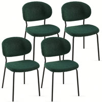 Set Of 4 Beige Boucle Fabric Dining Chairs With Black Metal Legs - Modern Armless Kitchen Chairs For Dining And Living Rooms