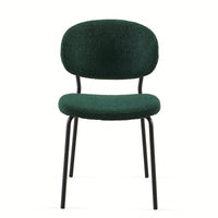 Set Of 4 Beige Boucle Fabric Dining Chairs With Black Metal Legs - Modern Armless Kitchen Chairs For Dining And Living Rooms