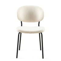 Set Of 4 Beige Boucle Fabric Dining Chairs With Black Metal Legs - Modern Armless Kitchen Chairs For Dining And Living Rooms