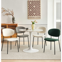 Set Of 4 Beige Boucle Fabric Dining Chairs With Black Metal Legs - Modern Armless Kitchen Chairs For Dining And Living Rooms