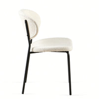 Set Of 4 Beige Boucle Fabric Dining Chairs With Black Metal Legs - Modern Armless Kitchen Chairs For Dining And Living Rooms