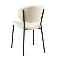 Set Of 4 Beige Boucle Fabric Dining Chairs With Black Metal Legs - Modern Armless Kitchen Chairs For Dining And Living Rooms