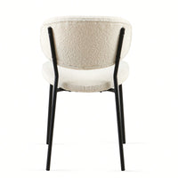 Set Of 4 Beige Boucle Fabric Dining Chairs With Black Metal Legs - Modern Armless Kitchen Chairs For Dining And Living Rooms
