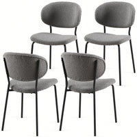 Set Of 4 Beige Boucle Fabric Dining Chairs With Black Metal Legs - Modern Armless Kitchen Chairs For Dining And Living Rooms