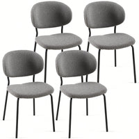 Set Of 4 Beige Boucle Fabric Dining Chairs With Black Metal Legs - Modern Armless Kitchen Chairs For Dining And Living Rooms