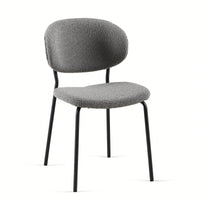 Set Of 4 Beige Boucle Fabric Dining Chairs With Black Metal Legs - Modern Armless Kitchen Chairs For Dining And Living Rooms