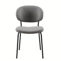 Set Of 4 Beige Boucle Fabric Dining Chairs With Black Metal Legs - Modern Armless Kitchen Chairs For Dining And Living Rooms