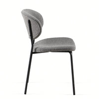 Set Of 4 Beige Boucle Fabric Dining Chairs With Black Metal Legs - Modern Armless Kitchen Chairs For Dining And Living Rooms