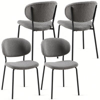 Set Of 4 Beige Boucle Fabric Dining Chairs With Black Metal Legs - Modern Armless Kitchen Chairs For Dining And Living Rooms