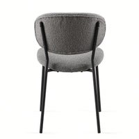 Set Of 4 Beige Boucle Fabric Dining Chairs With Black Metal Legs - Modern Armless Kitchen Chairs For Dining And Living Rooms