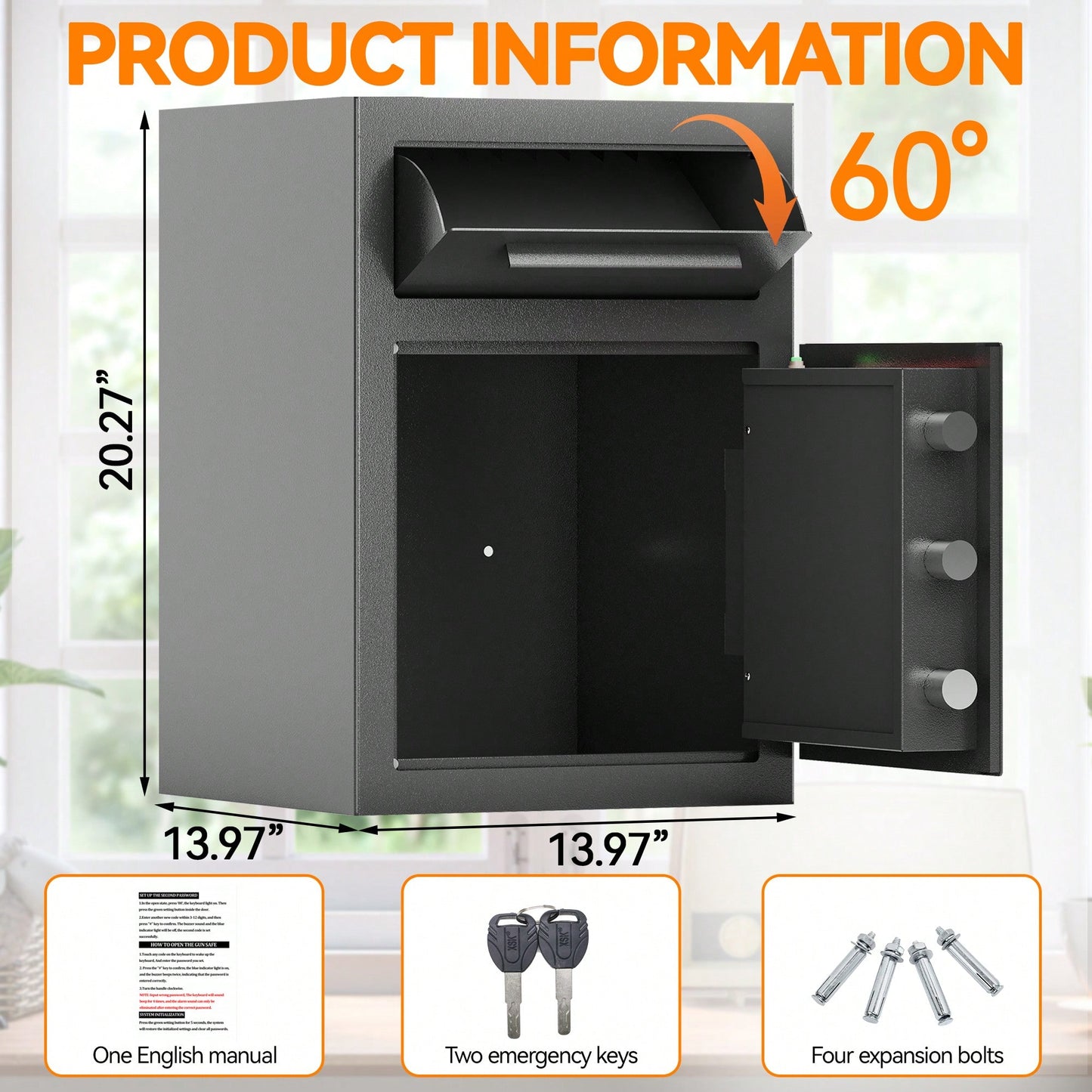 Secure Carbon Steel Digital Depository Safe With Electronic Code Lock And Deposit Slot For Home, Office, Restaurant, And Hotel Use