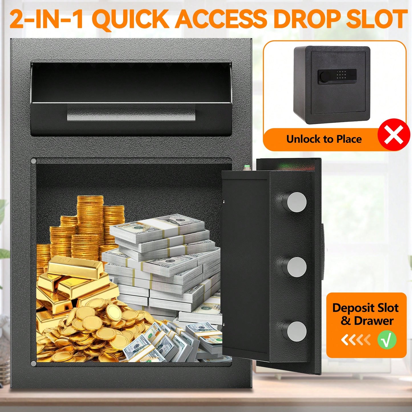 Secure Carbon Steel Digital Depository Safe With Electronic Code Lock And Deposit Slot For Home, Office, Restaurant, And Hotel Use
