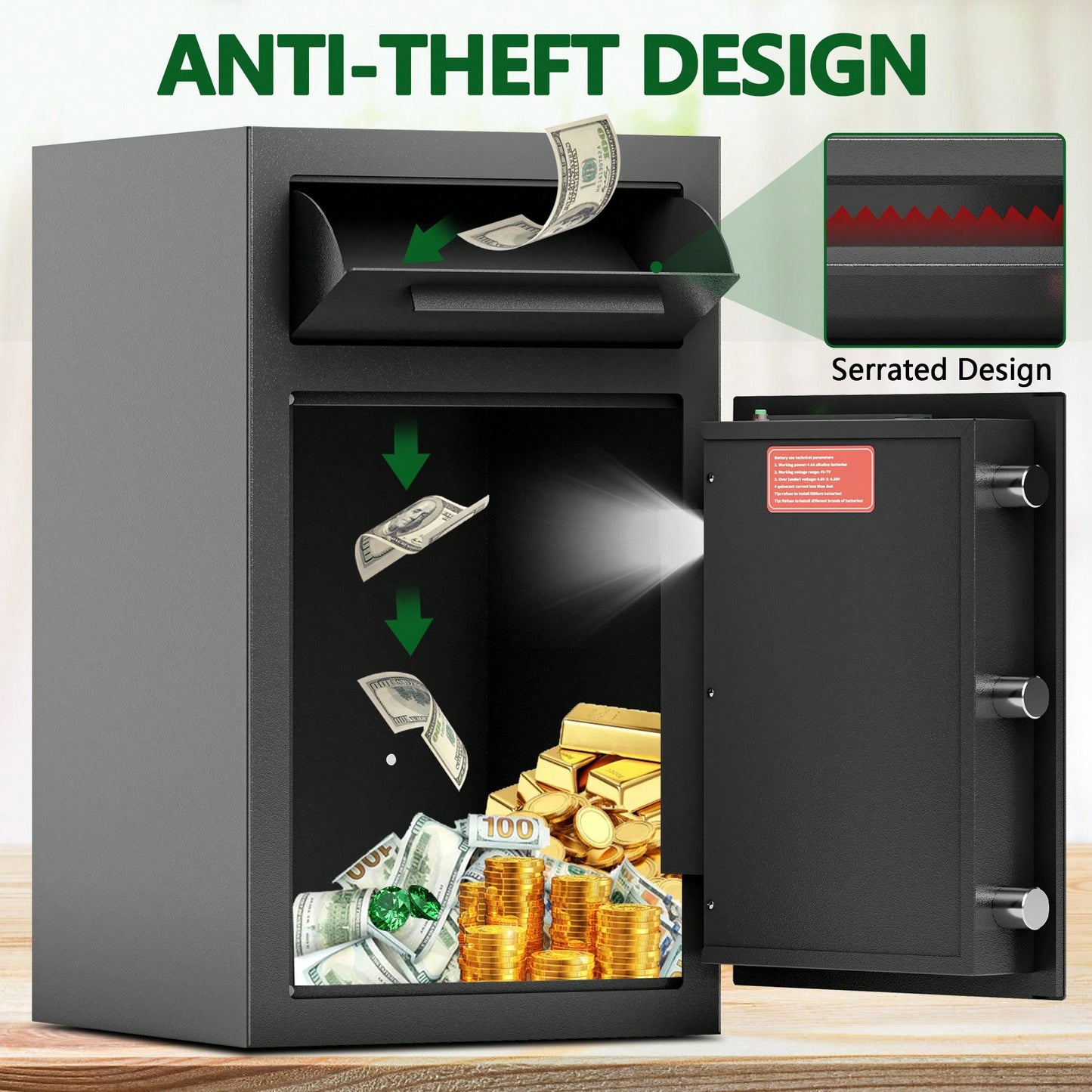 Secure Drop Safe With Digital Lock And Anti-Fishing Feature - Silent Deposit Box For Cash Slips And Business Expenses At Home Or Office