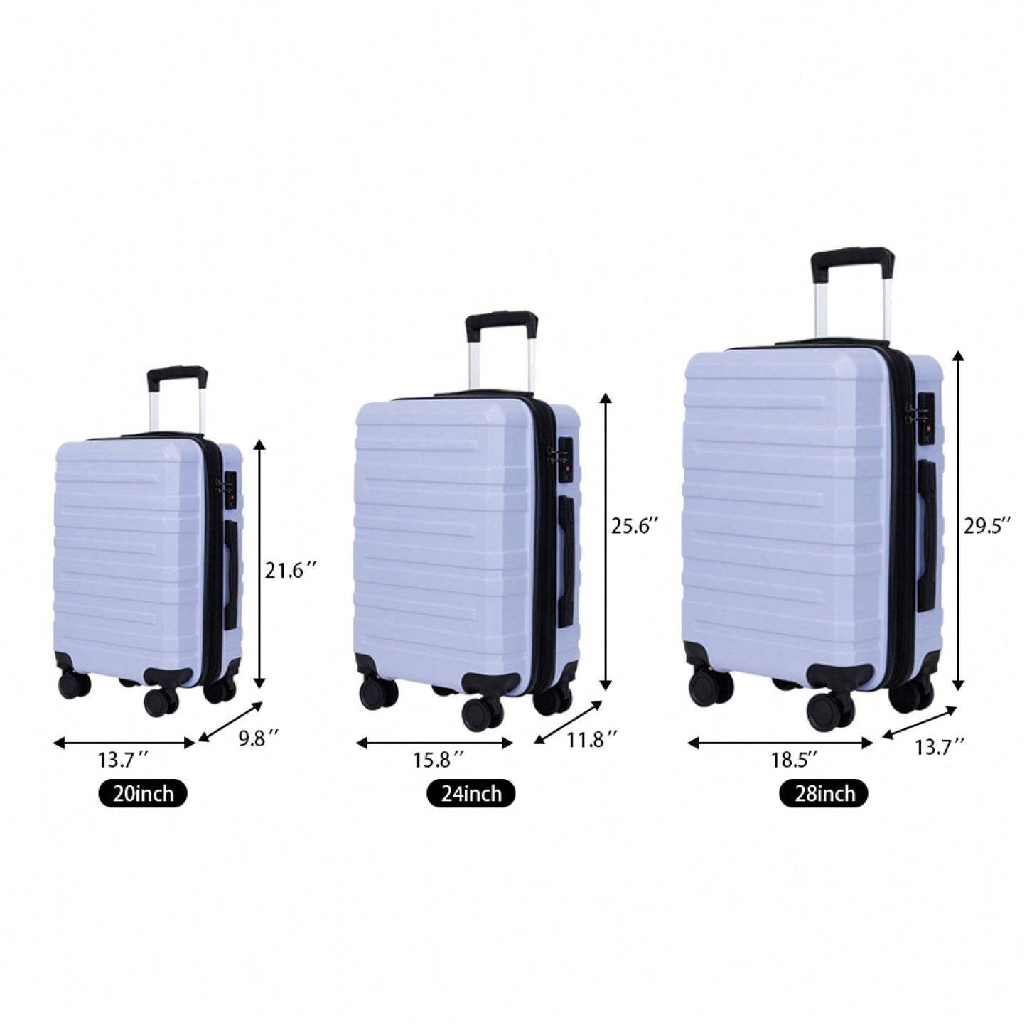 3-Piece Hardshell Luggage Set In Blue Purple - TSA Approved, Carry-On & Check-In Suitcases With Wheels (20/24/28 Inch)