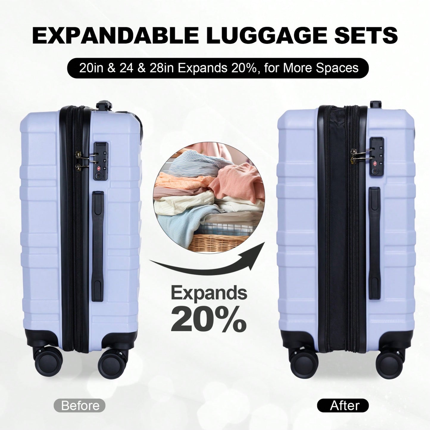 3-Piece Hardshell Luggage Set In Blue Purple - TSA Approved, Carry-On & Check-In Suitcases With Wheels (20/24/28 Inch)