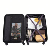 Lightweight 3-Piece ABS Luggage Set - Stylish Black Suitcases With Spinner Wheels, TSA Lock, And Hooks (20 / 24" / 28")"