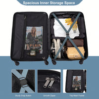 Lightweight 3-Piece ABS Luggage Set - Stylish Black Suitcases With Spinner Wheels, TSA Lock, And Hooks (20 / 24" / 28")"