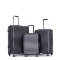 Lightweight 3-Piece ABS Luggage Set - Stylish Black Suitcases With Spinner Wheels, TSA Lock, And Hooks (20 / 24" / 28")"