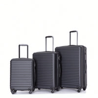 Lightweight 3-Piece ABS Luggage Set - Stylish Black Suitcases With Spinner Wheels, TSA Lock, And Hooks (20 / 24" / 28")"
