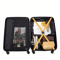 Lightweight 3-Piece ABS Luggage Set - Stylish Black Suitcases With Spinner Wheels, TSA Lock, And Hooks (20 / 24" / 28")"