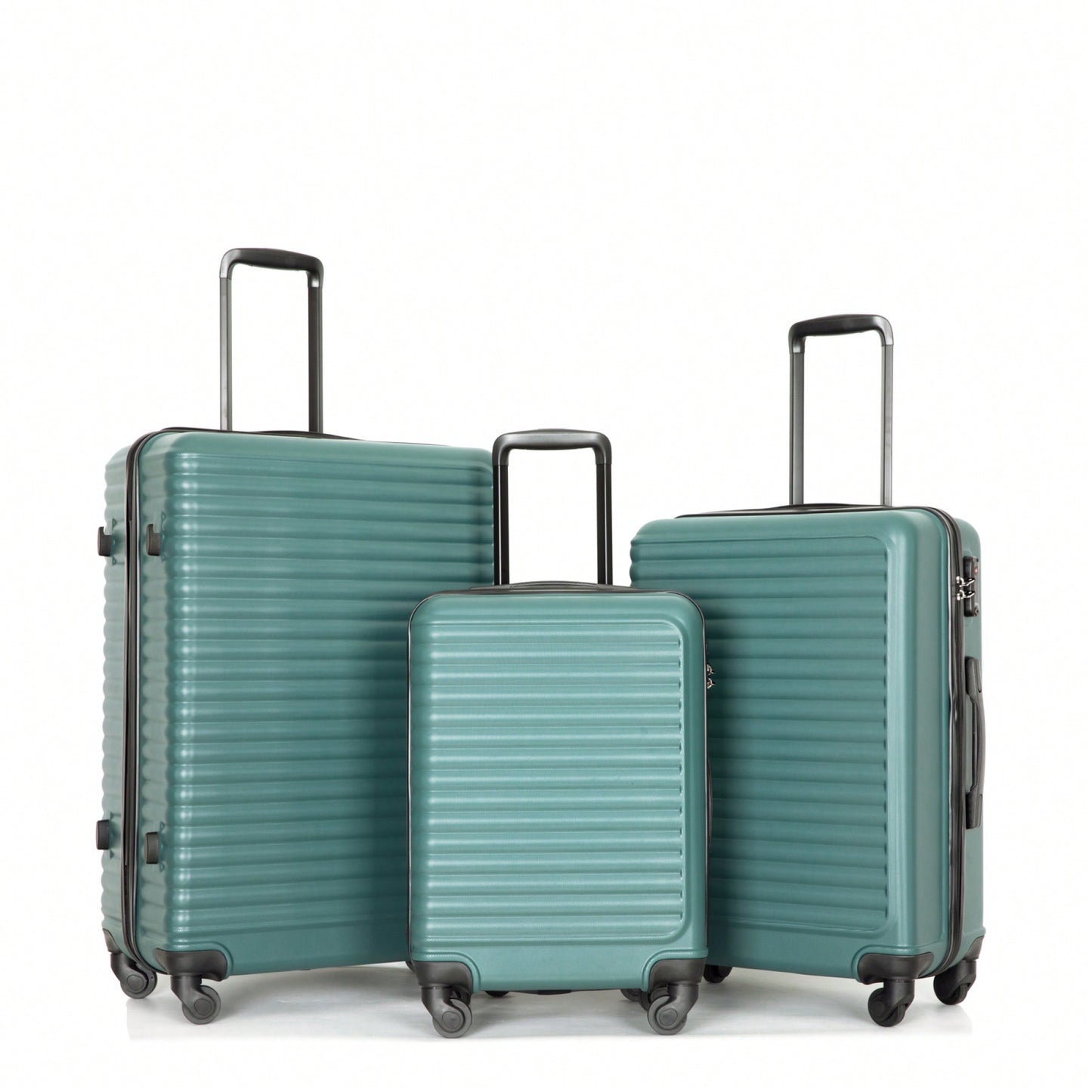 Lightweight 3-Piece ABS Luggage Set - Stylish Black Suitcases With Spinner Wheels, TSA Lock, And Hooks (20 / 24" / 28")"