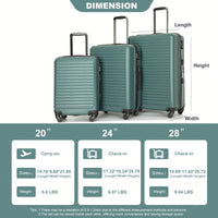 Lightweight 3-Piece ABS Luggage Set - Stylish Black Suitcases With Spinner Wheels, TSA Lock, And Hooks (20 / 24" / 28")"