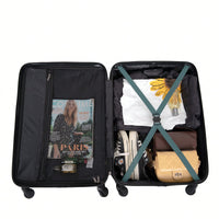 Lightweight 3-Piece ABS Luggage Set - Stylish Black Suitcases With Spinner Wheels, TSA Lock, And Hooks (20 / 24" / 28")"