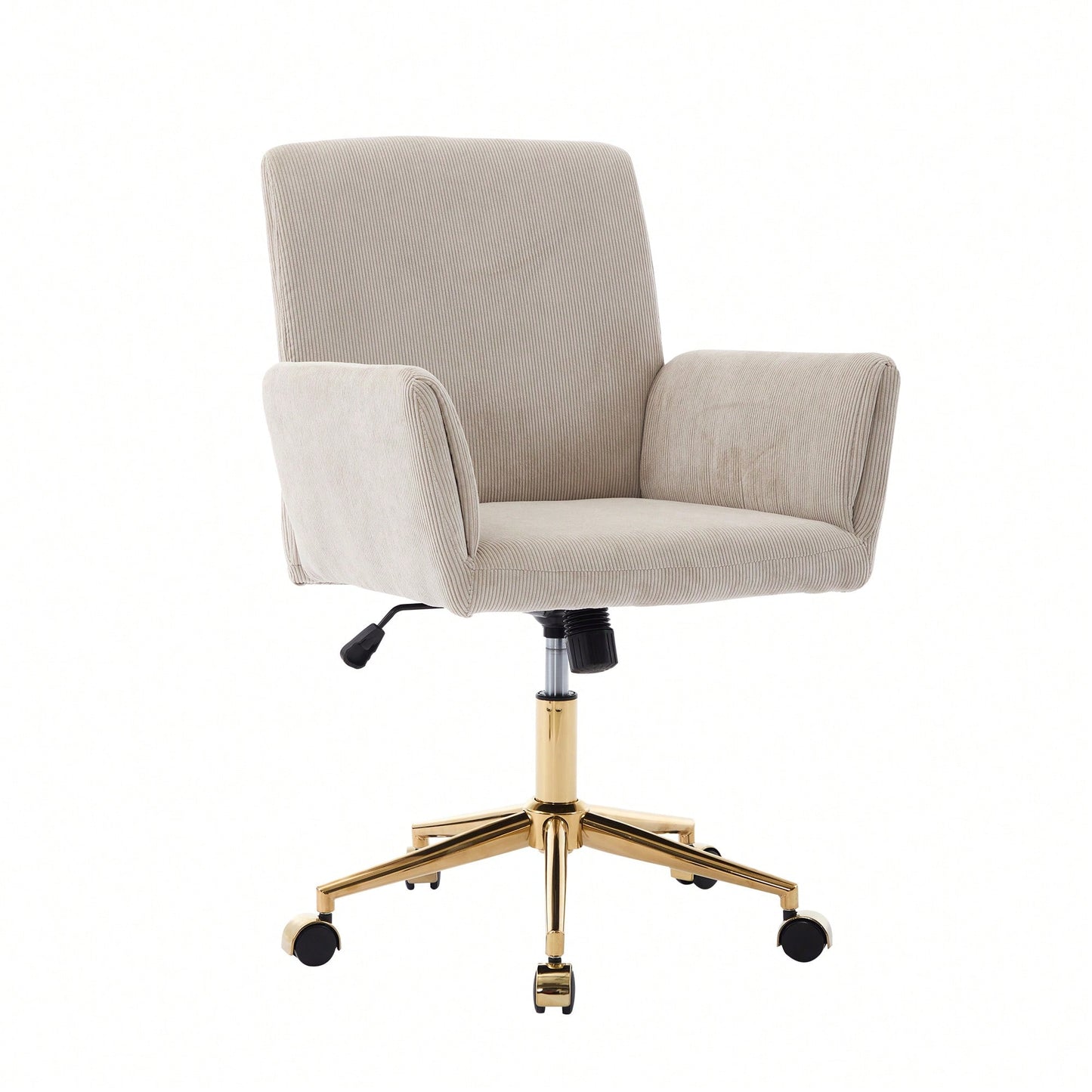 Stylish Modern Height Adjustable Ergonomic Corduroy Office Chair With Gold Base - Creamy White Leisure Armchair For Home Decor And Workspace