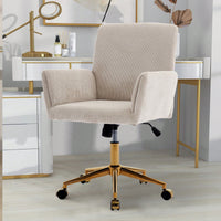 Stylish Modern Height Adjustable Ergonomic Corduroy Office Chair With Gold Base - Creamy White Leisure Armchair For Home Decor And Workspace