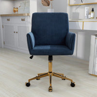 Stylish Modern Height Adjustable Ergonomic Corduroy Office Chair With Gold Base - Creamy White Leisure Armchair For Home Decor And Workspace