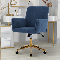 Stylish Modern Height Adjustable Ergonomic Corduroy Office Chair With Gold Base - Creamy White Leisure Armchair For Home Decor And Workspace