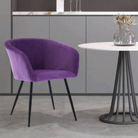 Elegant Purple Velvet Dining Chair With Armrests - Modern Cushioned Bucket Style, Ideal For Kitchen Or Dressing Table, Wheel-Less Design