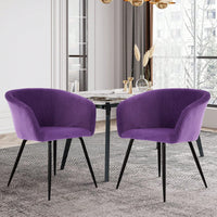 Elegant Purple Velvet Dining Chair With Armrests - Modern Cushioned Bucket Style, Ideal For Kitchen Or Dressing Table, Wheel-Less Design