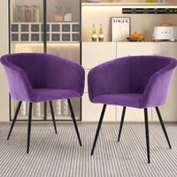 Elegant Purple Velvet Dining Chair With Armrests - Modern Cushioned Bucket Style, Ideal For Kitchen Or Dressing Table, Wheel-Less Design