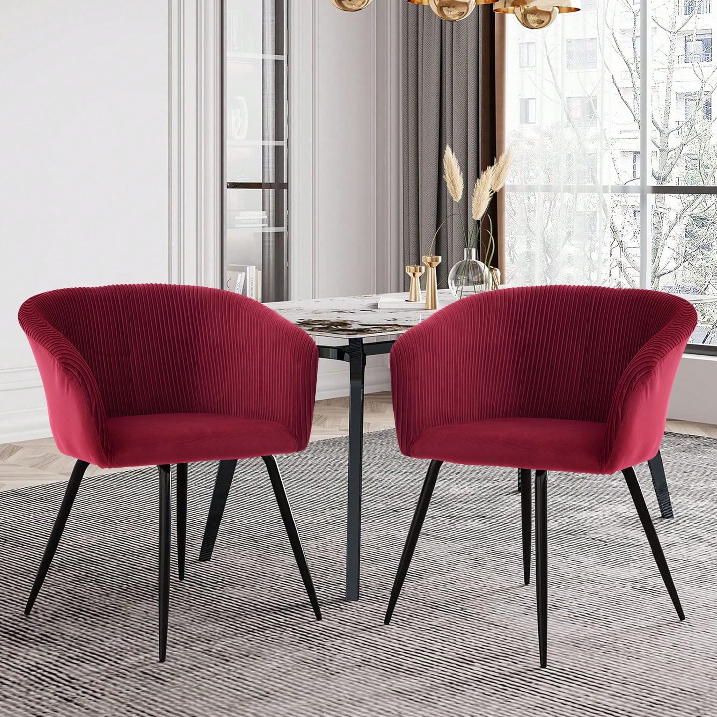 Elegant Purple Velvet Dining Chair With Armrests - Modern Cushioned Bucket Style, Ideal For Kitchen Or Dressing Table, Wheel-Less Design