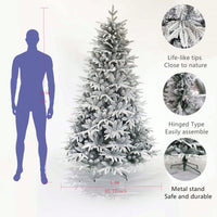 7ft Snow Flocked Artificial Christmas Tree - Hinged Pine Design With Realistic White Tips For A Festive Holiday Atmosphere