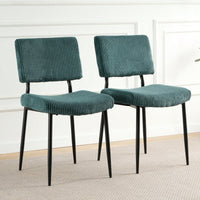 Set Of 2 Fabric Upholstered Modern Turquoise Dining Chairs With Black Metal Legs - Stylish Home And Bedroom Stools