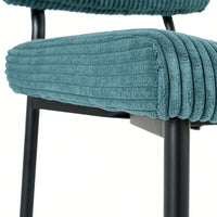 Set Of 2 Fabric Upholstered Modern Turquoise Dining Chairs With Black Metal Legs - Stylish Home And Bedroom Stools