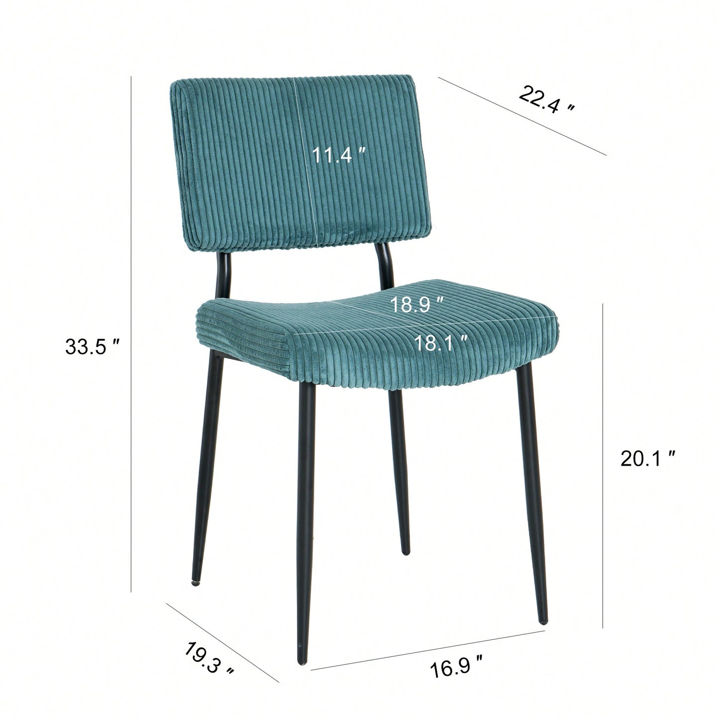 Set Of 2 Fabric Upholstered Modern Turquoise Dining Chairs With Black Metal Legs - Stylish Home And Bedroom Stools