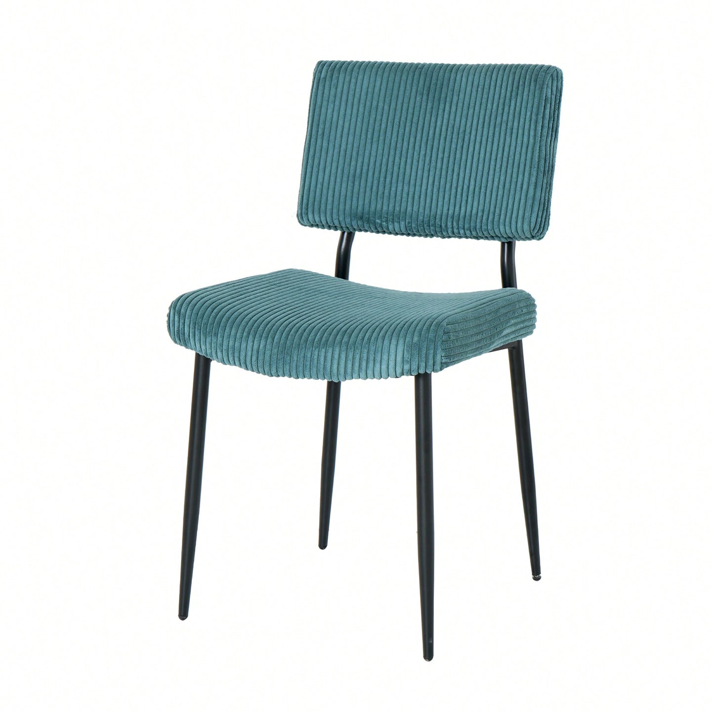 Set Of 2 Fabric Upholstered Modern Turquoise Dining Chairs With Black Metal Legs - Stylish Home And Bedroom Stools