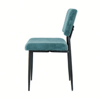 Set Of 2 Fabric Upholstered Modern Turquoise Dining Chairs With Black Metal Legs - Stylish Home And Bedroom Stools