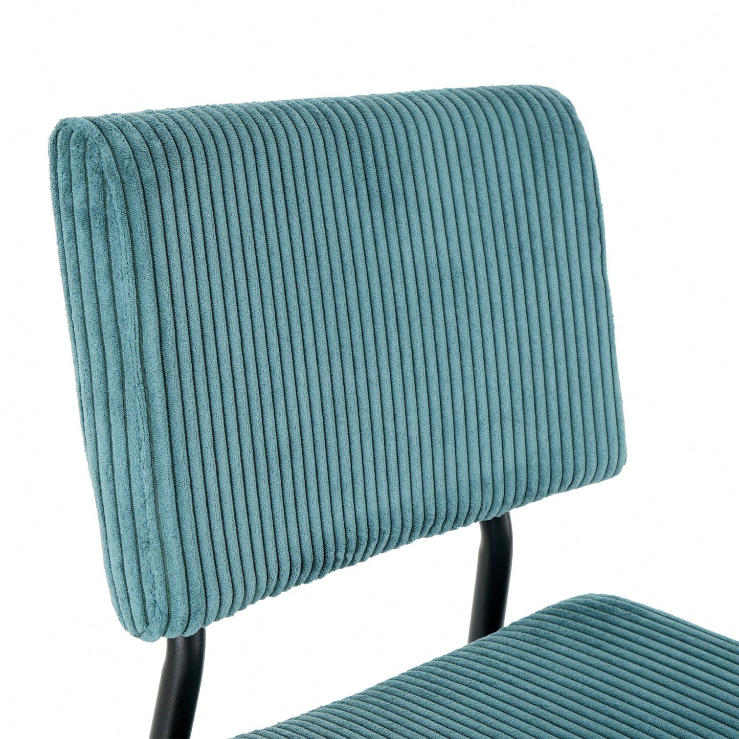 Set Of 2 Fabric Upholstered Modern Turquoise Dining Chairs With Black Metal Legs - Stylish Home And Bedroom Stools